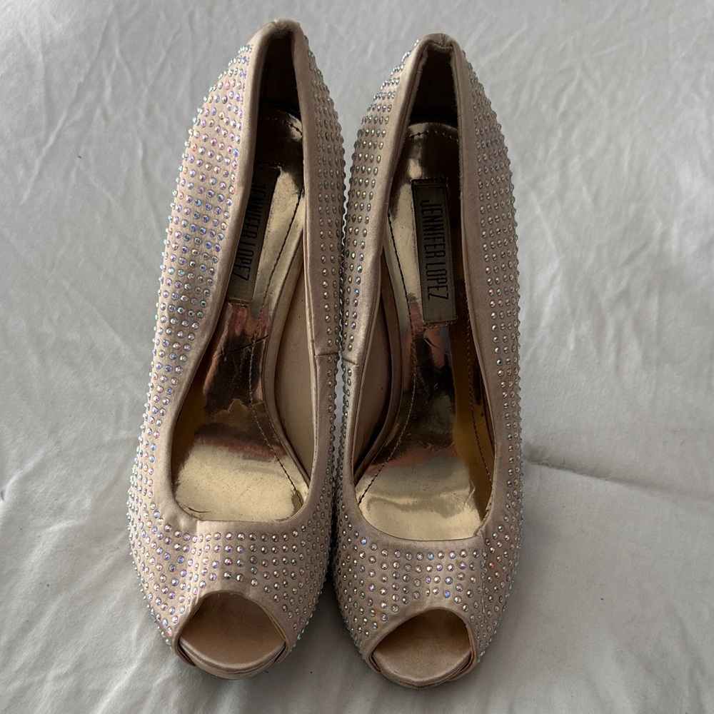 Jennifer Lopez Sparkling Beige Peep Toe Heels